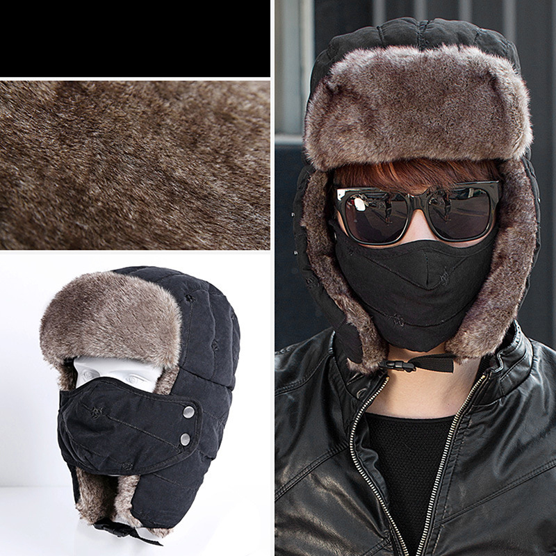 2021 새로운 남자의 따뜻한 Chunky 트 랩퍼 모자 이동식 Windproof 겨울 러시아 모자 마스크 스노우 스키 모자와 스카프